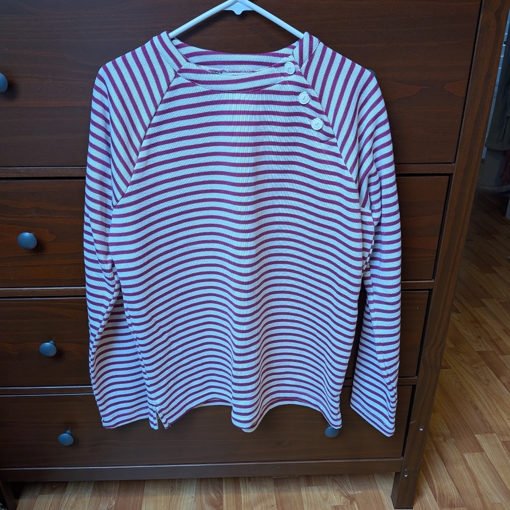 Craghopper Sweater Fleece Sz 12 Pink And White Stripe Button Collar